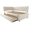 Velvet Upholstered Bed Daybed with Pull-Out Trundle, 3ft Single 90x190cm, Beige