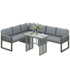 4 Piece Rattan Garden Furniture Set with 3 Loveseats, Table, Grey