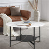 Glossy Round Coffee Table Accent Center Table Sintered Stone Sofa Side Desk