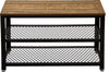 Shoe Bench Rack 2 Tier Metal Shelves Industrial Entryway Storage, Rustic Brown
