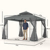 3 x 3(m) Garden Gazebo Double Top Gazebo Canopy w/ Mesh Grey