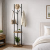 Freestanding Coat Rack Stand with 8 Hooks and Storage Shelves, Coat Stand