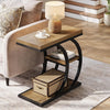 End Table for Living Room, 3-Tier Narrow Wood Couch C-Shaped Side Table, Natural