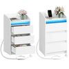 LED Bedside Table 3 Drawers Storage Cabinet Slim Nightstand w/Charging Station✅
