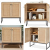 Buffet Storage Cabinet Rattan Door Cupboard Living Room Wooden Shelves Sideboard