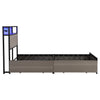 Single Bed Frame with LED Lights, 4 Drawers, Charging Station Metal Platform Bed