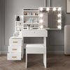 White Dressing Table with LED Lights Mirror Stool Drawers Vanity Makeup Desk Set