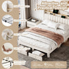 Modern Double Bed with Storage Drawers, LED Lighting & Charging, Linen, Beige