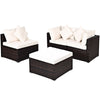 4 PCS Rattan Patio Conversation Set Outdoor Furniture Sofa Set w/ Coffee Table