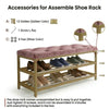 2-Tier Velvet Top Bamboo Gold Metal Shoe Rack Stand Shoe Storage Shelf Hallway