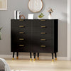 Black Fluted 5 Drawer Dresser Bedroom Nightstand Cabinet Wood Chest of Drawers
