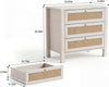Boho 3 Drawers Nightstand,Rattan Bedside Table w/Golden Handles,for Bedroom