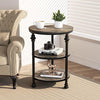 Round Side Table with Charging Station 3-Tiers Wooden Sofa Table Bedside Table