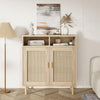 Natural Rattan Sideboard with Shelves Woven Doors Multipurpose Storage Cabinet