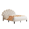DOUBLE BED 135X190 CM VELVET UPHOLSTERED PLATFORM BED FRAME WITH HEADBOARD BEIGE