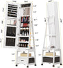 Jewelry Cabinet with Full Length Mirror & Drawer & Wheels, 360° Rotating