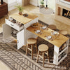 Extendable Dining Bar Table Wooden Kitchen Island with Storage Cabinets, White
