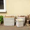 Set of 3 Wicker Log Basket with Liner and Rope Handles, Beige