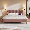 Velvet Upholstered Double Bed Frame with USB-C Charging, Pink 135x190cm 4ft6