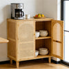 Wooden Buffet Sideboard Rattan Storage Cabinet Display Organiser Cupboard 2 Door