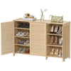 Bamboo Shoe Cabinet with Louvered Doors, 14 Pairs Footwear Cupboard for Hallway