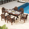 Wooden Patio Dining Chair with Armrests and Reclined High Backrest