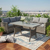 Patio Rattan Furniture Set 5 Seater L-Shaped Corner Sofa Dining Table Set Grey