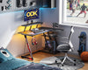 Gaming Desk with LED Lights & Power Outlets, 100CM Computer Desk with Monitor St
