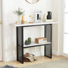 2-Tier White Marble Entryway Console Table Extra Long Foyer Couch Table