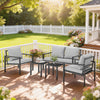 5 Piece Garden Furniture Set, Metal Garden Sofa Set with Cushions, Light Grey