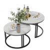 Set of 2 Nesting Coffee Table Marble Round Accent Tables Dual Pole Legs Lounge