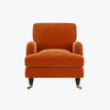 Orange Velvet Armchair with Saddle Arms Wood Legs Foam Filled Traditional