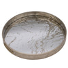 Set of 2 Nesting Round Side Tables- Anitique Silver with Marble Effect Top Tray