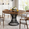 Round Dining Table for 4-6 Seater, Industrial Kitchen Table with Metal Base
