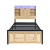 3ft Single Wooden Bed Frame with Storage Headboard, LED Light & Rattan Drawer