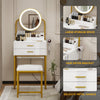 Modern Dressing Table Set with LED Light Mirror Stool 2 Drawers Storage Bedroom