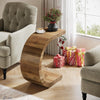 C-Shaped End Table, Wood Side Sofa Table for Living Room Bedroom, Rustic Brown