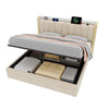 KING 5FT OTTOMAN STORAGE UPHOLSTERED BED FRAME WITH HEADBOARD & LED LIGHTS BEIGE