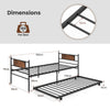 3FT Retro Single Bed Mattress Foundation Metal Trundle Bed w/Wheels