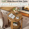 Round Solid Wood End Table, 2-Tier Farmhouse Wooden Side Table for Living Room