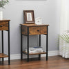 2-Tier Industrial End Table Narrow Side Table Rustic Nightstand w Storage Drawer