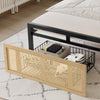 3ft Single Wooden Bed Frame with Storage Headboard, LED Light & Rattan Drawer