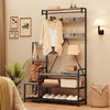 Coat Rack Shoe Bench with Storage Cubbies, Hooks & Top Shelf，Entryway Organizer