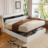 4FT6 DOUBLE OTTOMAN GAS LIFT UP UPHOLSTERED BED FRAME W/ STORAGE HEADBOARD CREAM