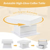 High Gloss White Coffee Table w/ Lift Top, 360° otation, Hidden Storage & Drawer