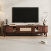 Solid Wood & Rattan TV Stand - Natural Style Cabinet with Doors & Drawers UK