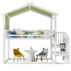 BUNK BED HOUSE CABIN BED 3FT SINGLE WOODEN MID SLEEPER KIDS UNIT WITH STAIRS