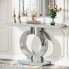 110CM Mirrored Console Table with O-Shaped Base, Modern Glass Sofa Table,Silver