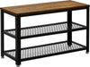 Shoe Bench Rack 2 Tier Metal Shelves Industrial Entryway Storage, Rustic Brown