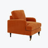 Orange Velvet Armchair with Saddle Arms Wood Legs Foam Filled Traditional